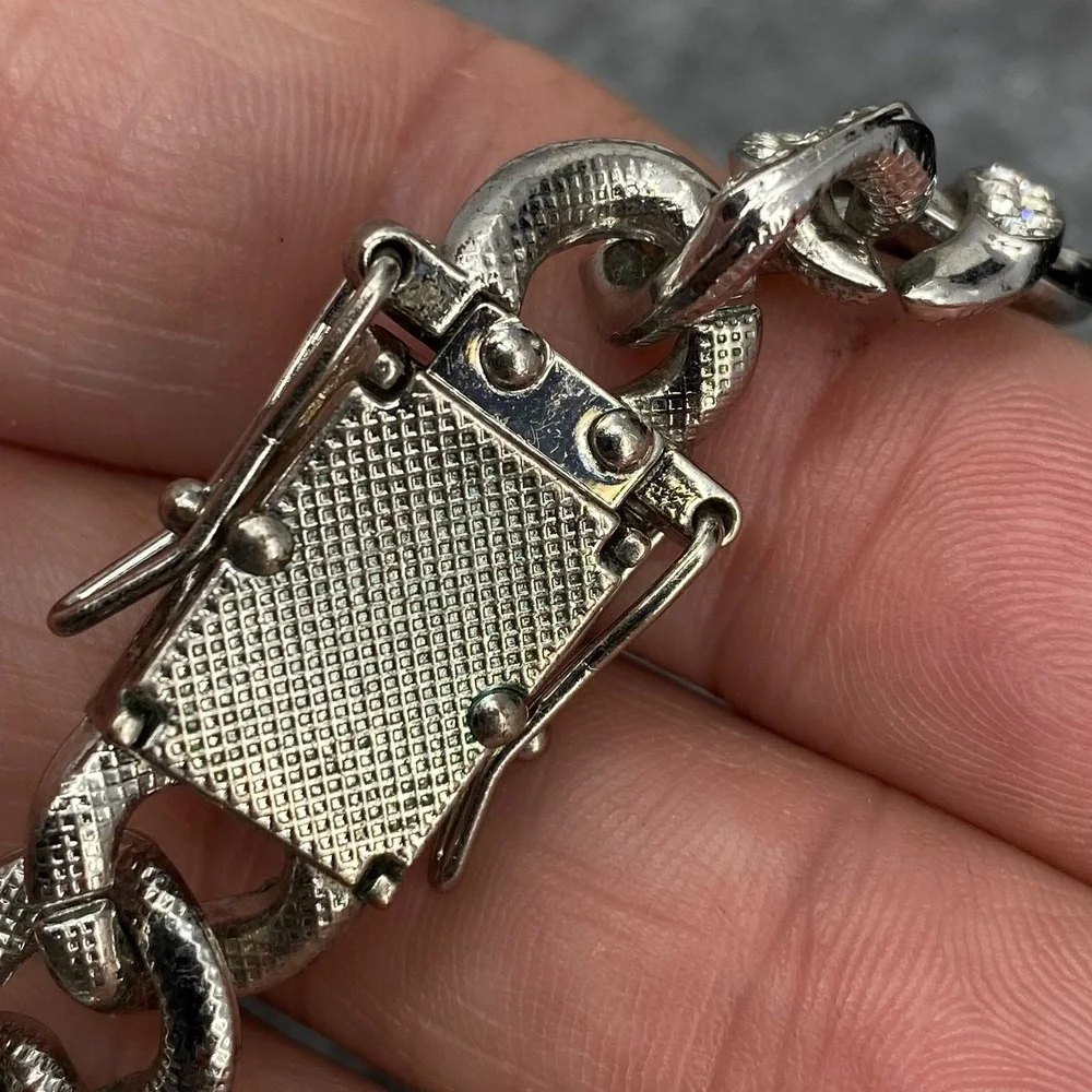 Iced Out White Gold Plated Cuban Link Chain 22in Rectangle Clamp Mens Necklace